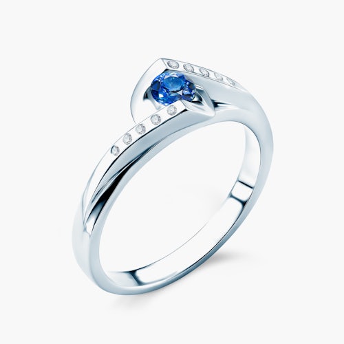 Pierścionek Heart of the Ocean: białe złoto, niebieski szafir